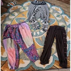 3pr vintage harem pants Lot pre owned Elephants Patchwork & Solid Funky